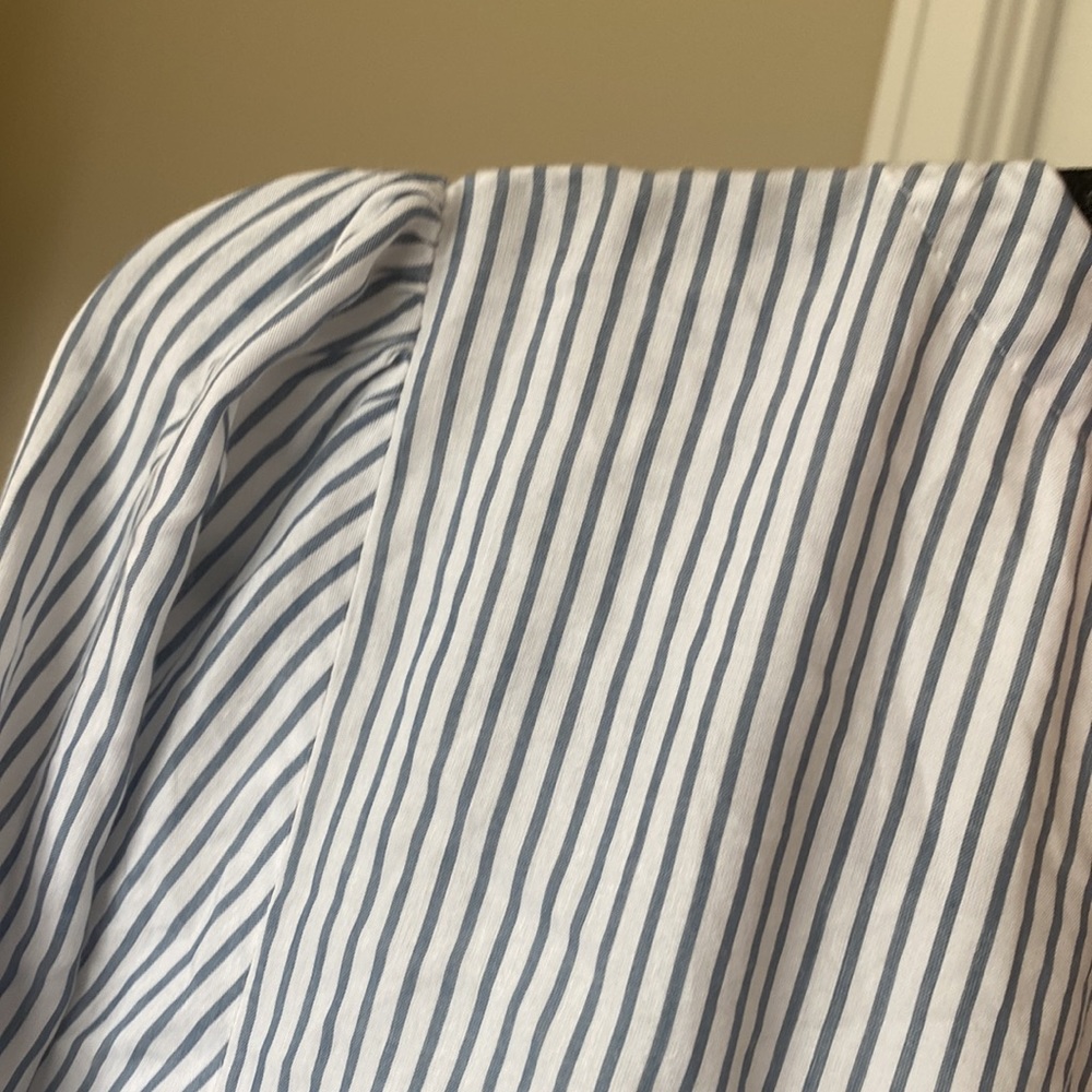 NWOT Loft Long Sleeve Wrap Peplum Striped Blouse BLUE/WHITE - SIZE M - Picture 11 of 11